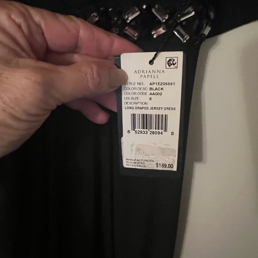 ADRIANNA PAPELL Women Black Short Sleeve FullLength Fit Flare 6 Jersey dress - Picture 6 of 7
